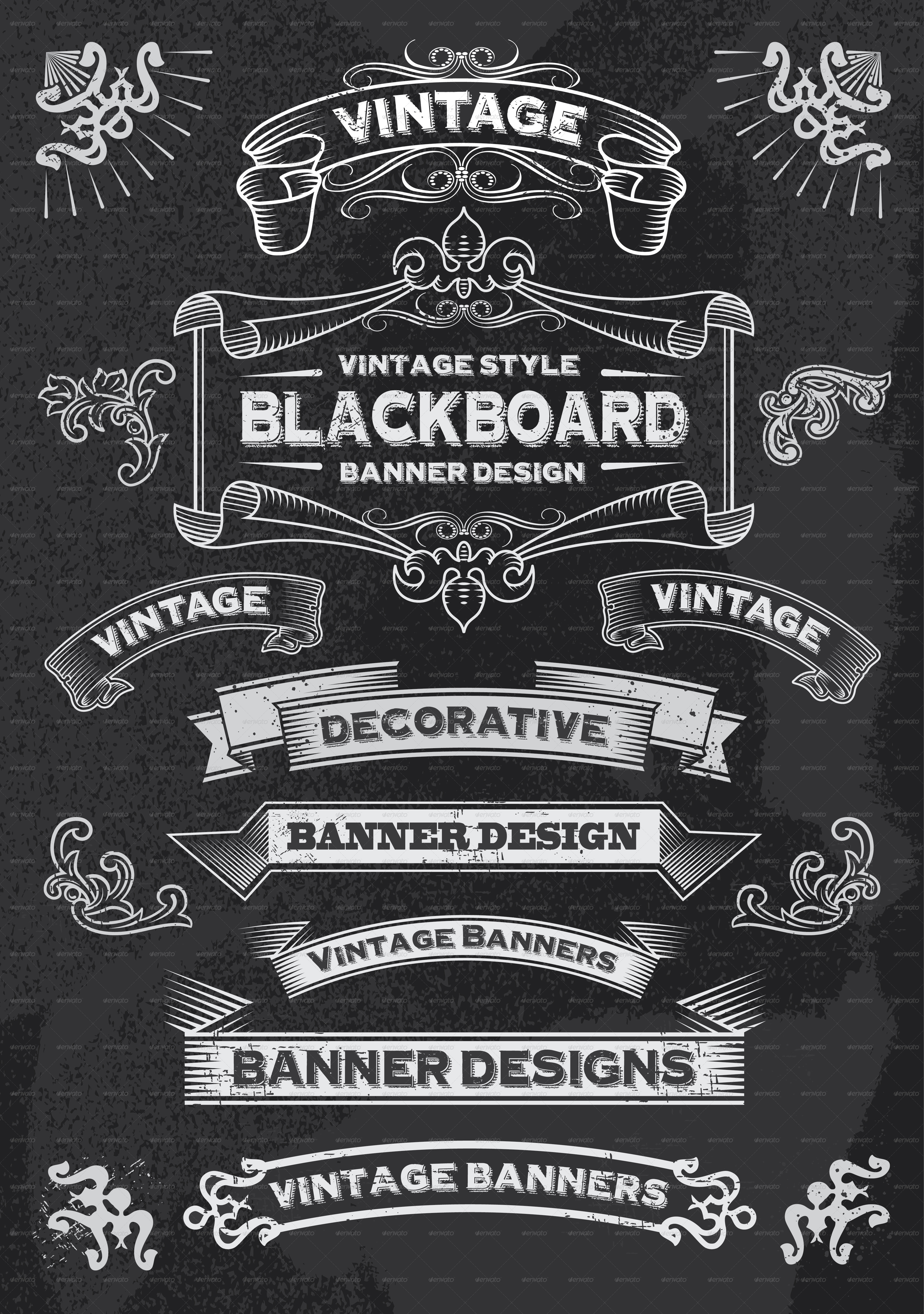  Retro Banner  and Ribbon Blackboard Design Set by rtguest 